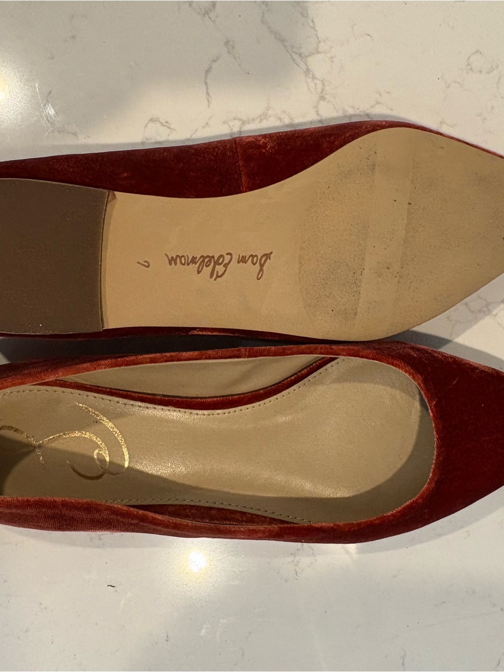 Sam Edelman Pointed Velvet Flats in Deep Rust - Picture 4 of 4